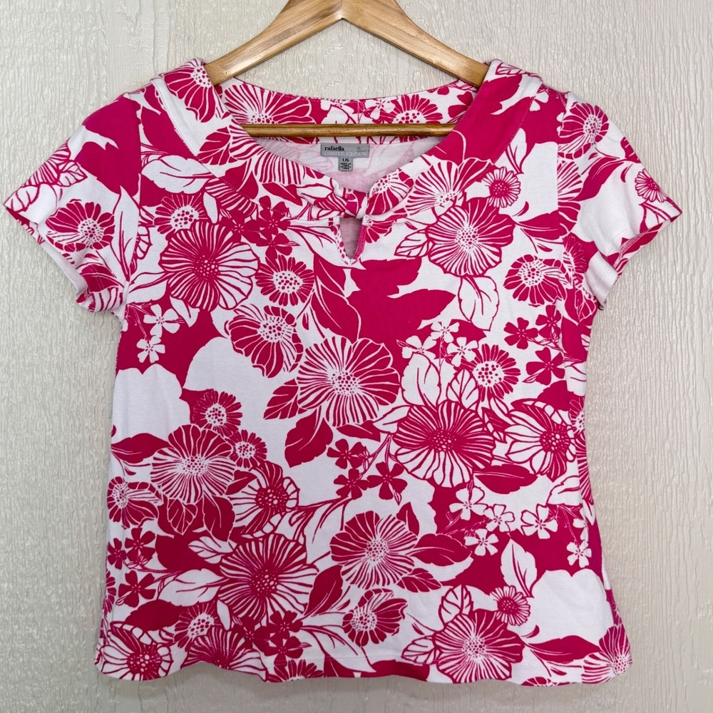 Rafaella Limited Edition Womens Pink White Floral Cotton Short Sleeve Top L